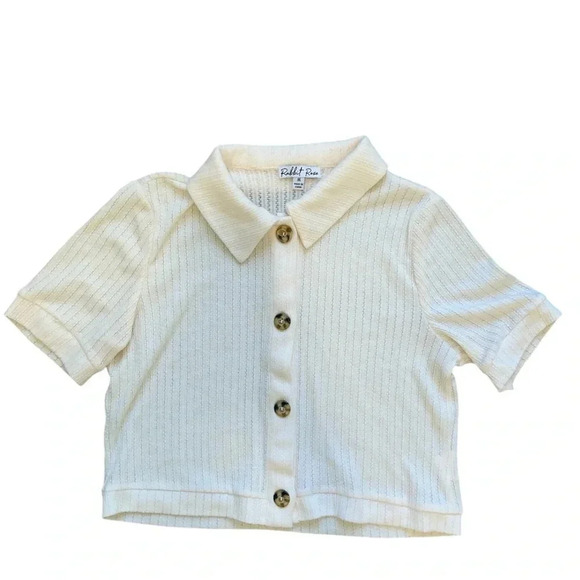 Rabbit Rose Tops - RABBIT ROSE Women’s White Short Sleeve Button Down Shirt Size Medium
